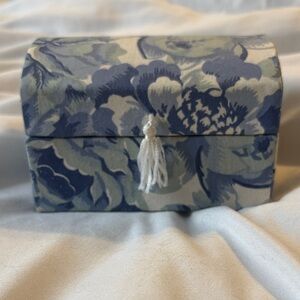 Blue Floral Jewelry Box with Tassel Accent